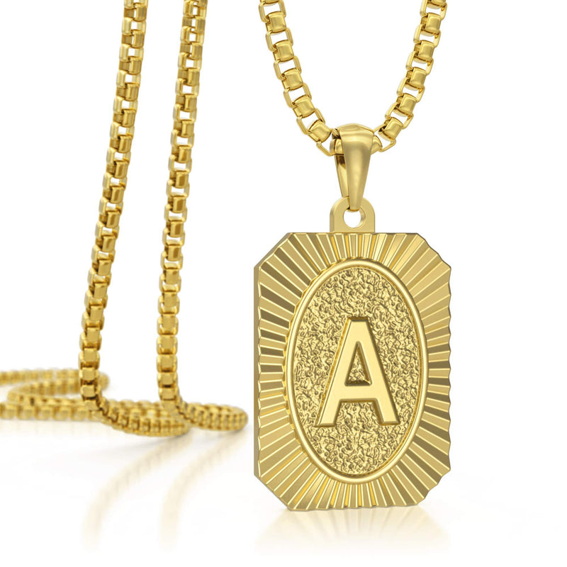 [Australia] - ANDRO -Premium 14K Gold and Silver Plated Unisex Initial Pendant Necklace, A-Z Stainless Steel Initial Necklaces –Letter Necklace for Men and Women, 22-Inch Square Link Chain Initial Pendant Necklace Letter A golden 