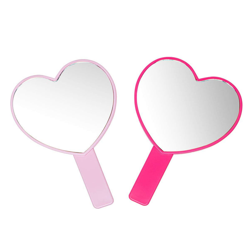 [Australia] - 2PCS Heart-Shaped Makeup Hand Mirror,Travel Handheld Mirror Portable Personal Cosmetic Mirror with Handle(Pink and Rose red) 