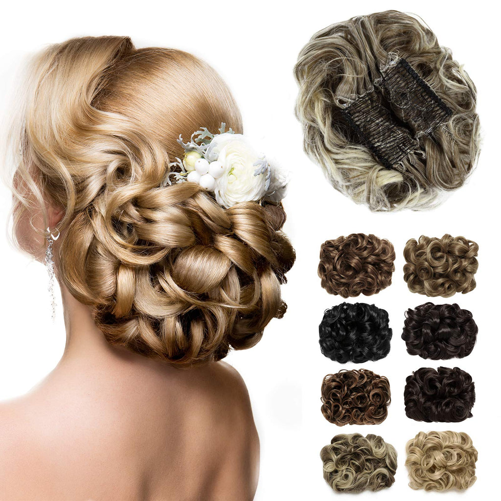 [Australia] - Yamel Messy Bun Scrunchie Chignon Hairpiece Updo Curly Bun Extension Combs in Messy Bun Hair Piece for Women Ash Brown to Bleach Blonde 