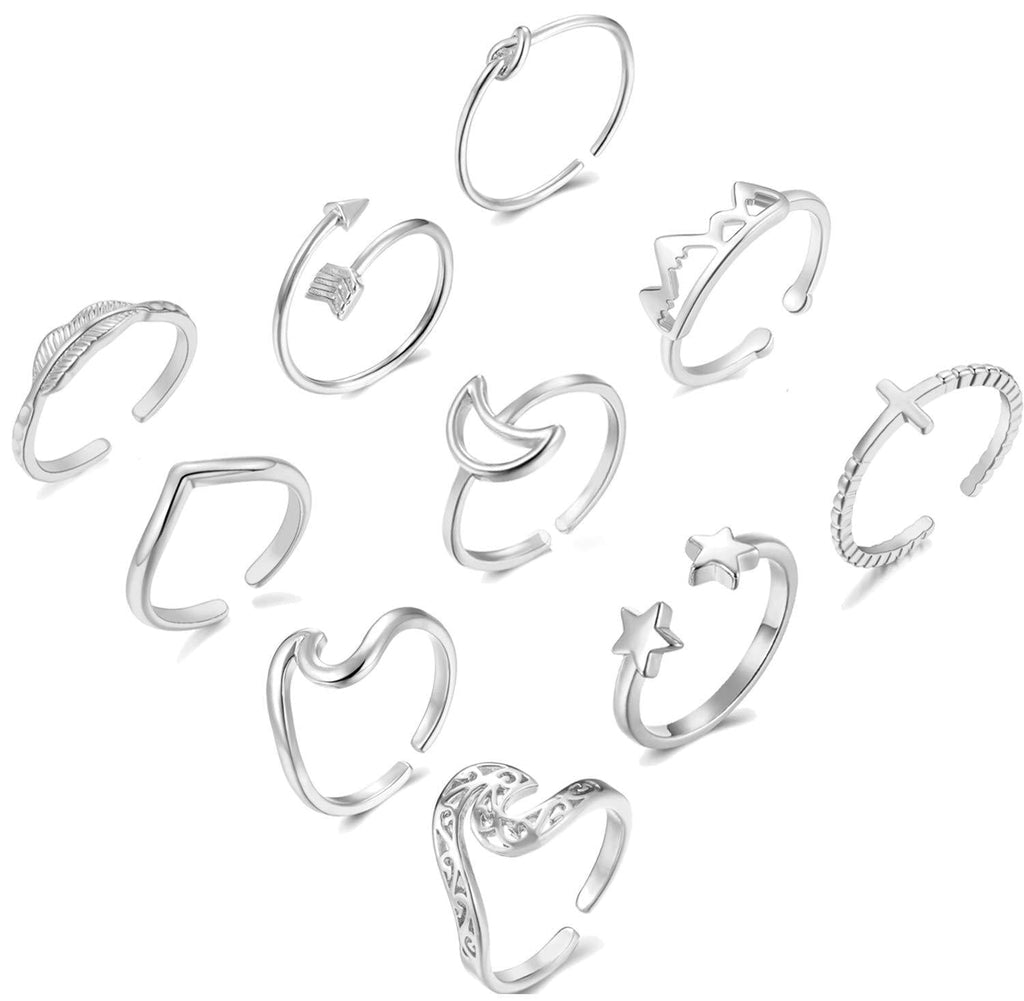 [Australia] - Dcfywl731 10PCS Rings for Teen Girls,Arrow Knot Wave Open Rings Kunckle Stackable Thumb Finger Rings Set for Teen Girls Hypoallergenic Sandals Jewelry 10pcs10 