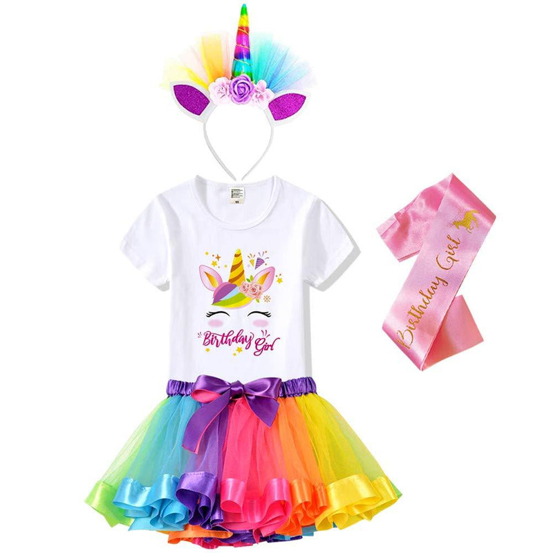 [Australia] - Birthday Girls Costume – Headband, Shirt, Tutu Skirt Dress, Satin Sash - Unicorn Gifts for Girls Birthday Girl 1 3T 