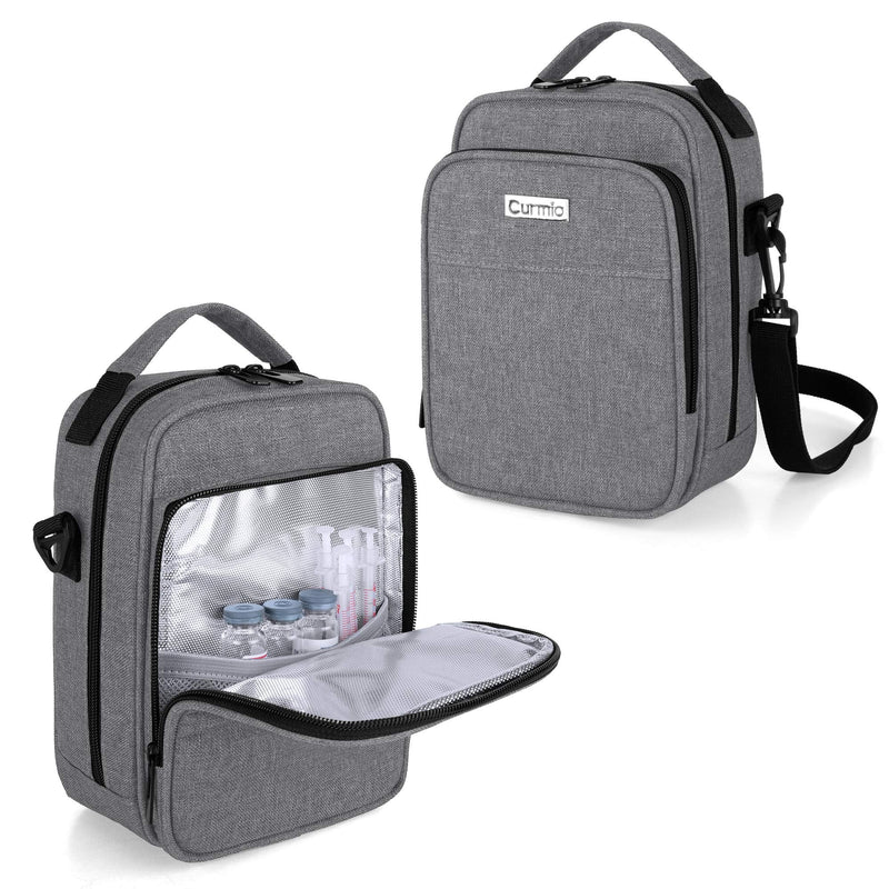 [Australia] - CURMIO Insulin Cooler Travel Case, Diabetic Medication Organizer Bag with Shoulder Strap for Insulin Pens and Diabetic Supplies, Gray (Patented Design) 