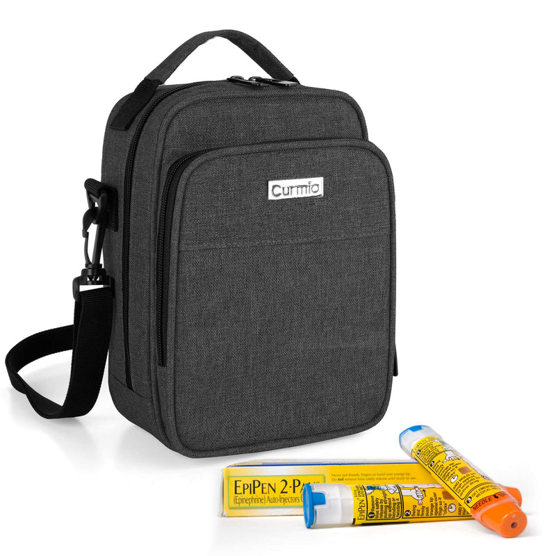[Australia] - CURMIO Epipen Carrying Case for 2 Spacers, Insulated Medicine Supplies Bag for Auvi-Q, Asthma Inhaler and Nasal Spray, Black (Patented Design) 
