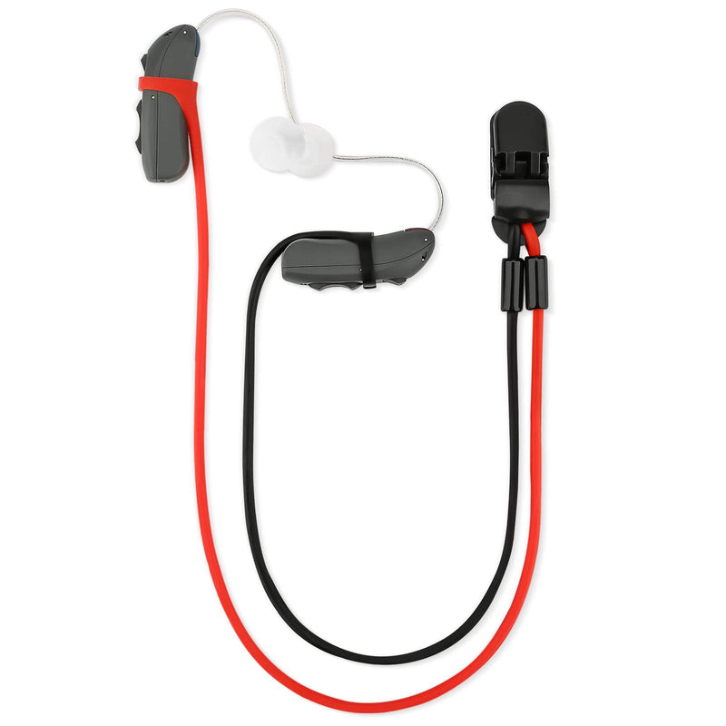 [Australia] - Vivtone Hearing Aid Clip and Anti-Lost Lanyard, BTE Hearing Aids Protector for Adults Seniors and Kids, Elastic and Fashionable, Suitable for Various Hearing Devices (Black & Red) 