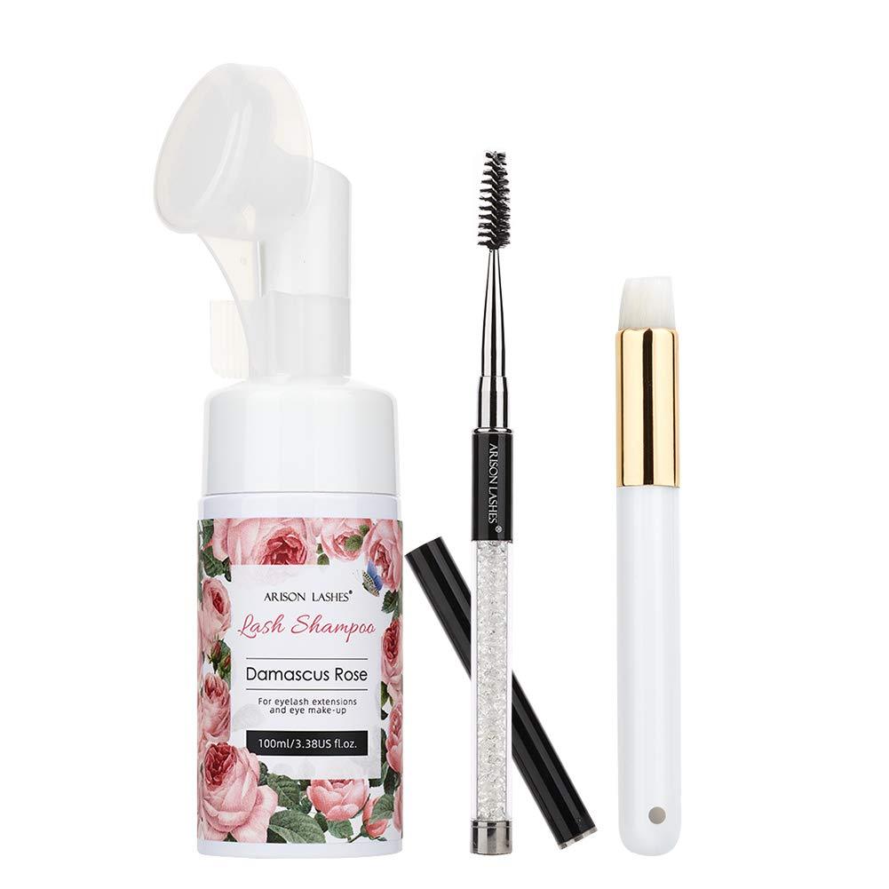 [Australia] - Eyelash Extension Shampoo + Brush / 100ml / Eyelid Foaming Cleanser/Wash for Extensions and Natural Lashes/Paraben & Sulfate Free Safe Makeup & Mascara Remover/Professional & Self Use Rose 
