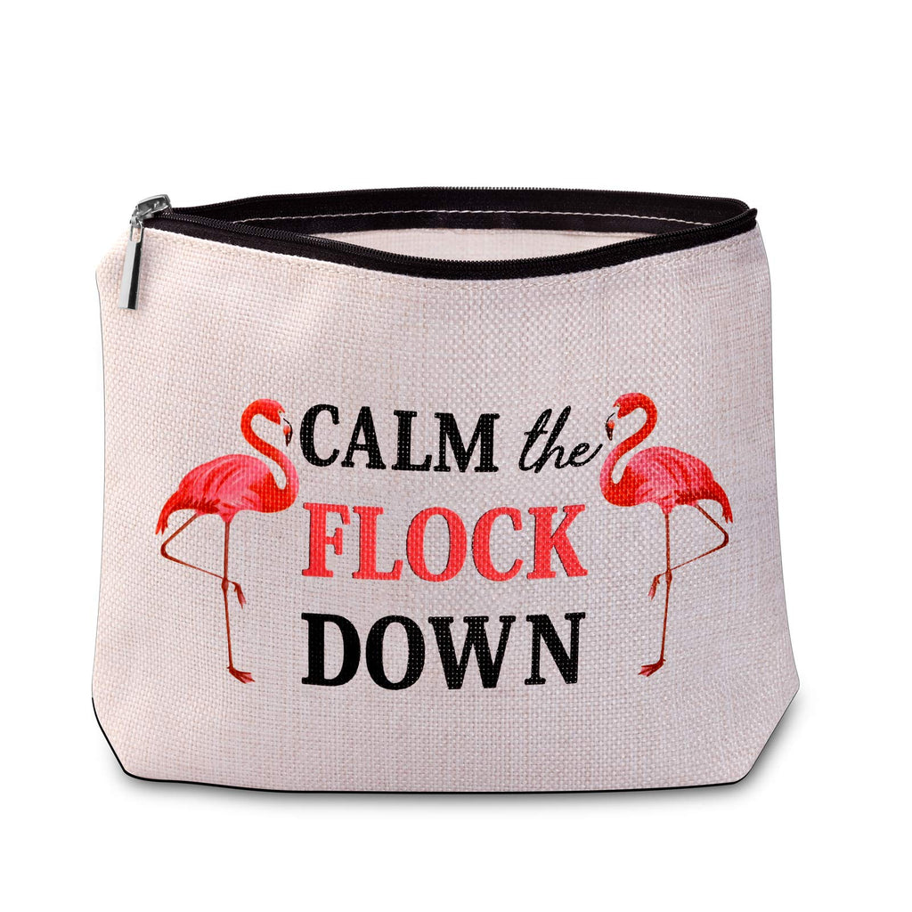 [Australia] - LEVLO Funny Flamingo Gift Calm The Flock Down Flamingo Cosmetic Bag Fun Flamingo Party Gift Flamingo Lover Gift (CALM THE FLOCK DOWN) 