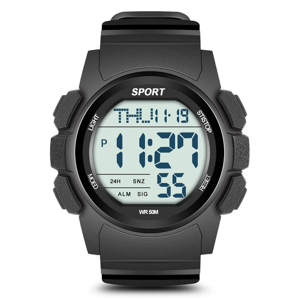[Australia] - Beeasy Mens Digital Sports Watch Waterproof with Stopwatch Countdown Timer Alarm Mode Dual Time Watch for Men Black 