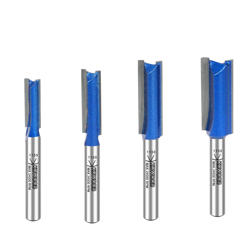 [Australia] - KOWOOD Plus Double Flute Straight Router Bit Set, 1/4 Inch Shank. Cutting Diameter in 1/4”, 5/16”, 3/8”, 1/2”. with Updated Kowood C3 Carbide. Great for Create Groove, dado or Hollow 
