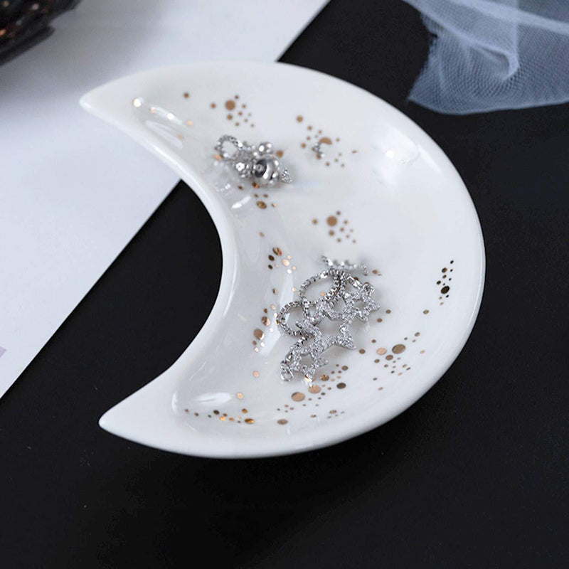 [Australia] - Ardax Moon Shape Jewelry Dish Organizer, Small Decorative Trinket Dish, Accent Tray for Vanity, Dessert Plate (White,1 Pack) White 