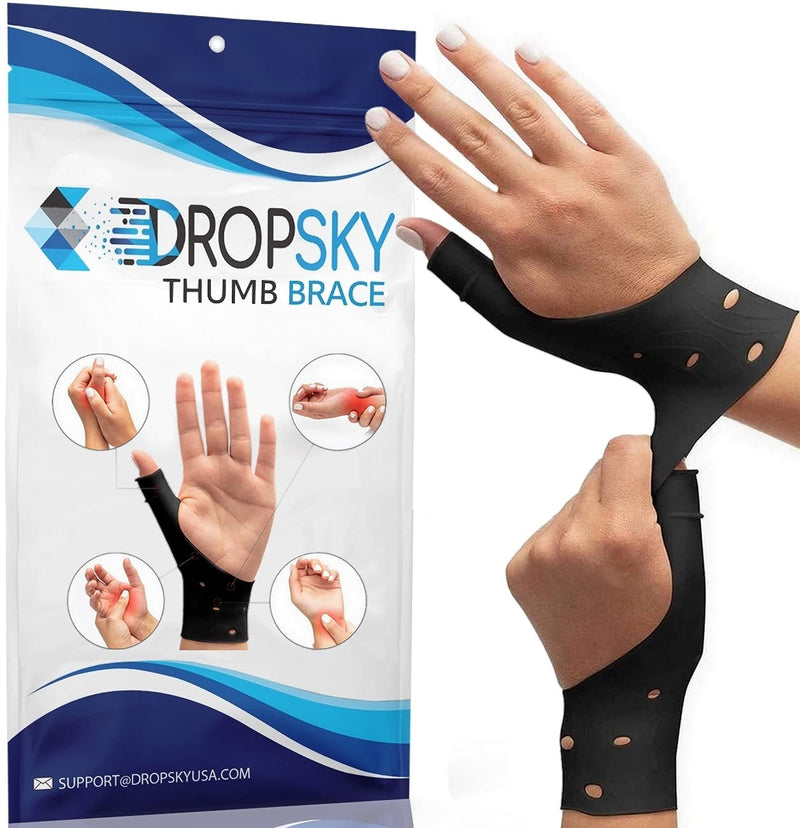 [Australia] - DropSky [4 Pieces] Gel Wrist Thumb Support Braces Soft Waterproof, Relief Pain Carpal Tunnel, Arthritis Thumb, Fits Both Hands, Lightweight, Therapy Rubber-Latex, Stabilizer Support (Black) Black 