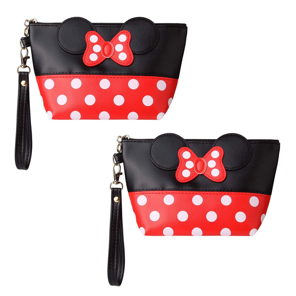 [Australia] - yiwoo 2Pcs Cosmetic Bag Mouse Ears Bag with Zipper,Cartoon Leather Travel Makeup Handbag with Ears and Bow-knot, Cute Portable Cosmetic Bag Toiletry Pouch for Women Teen Girls Kids (Black) 2pcs/Black 