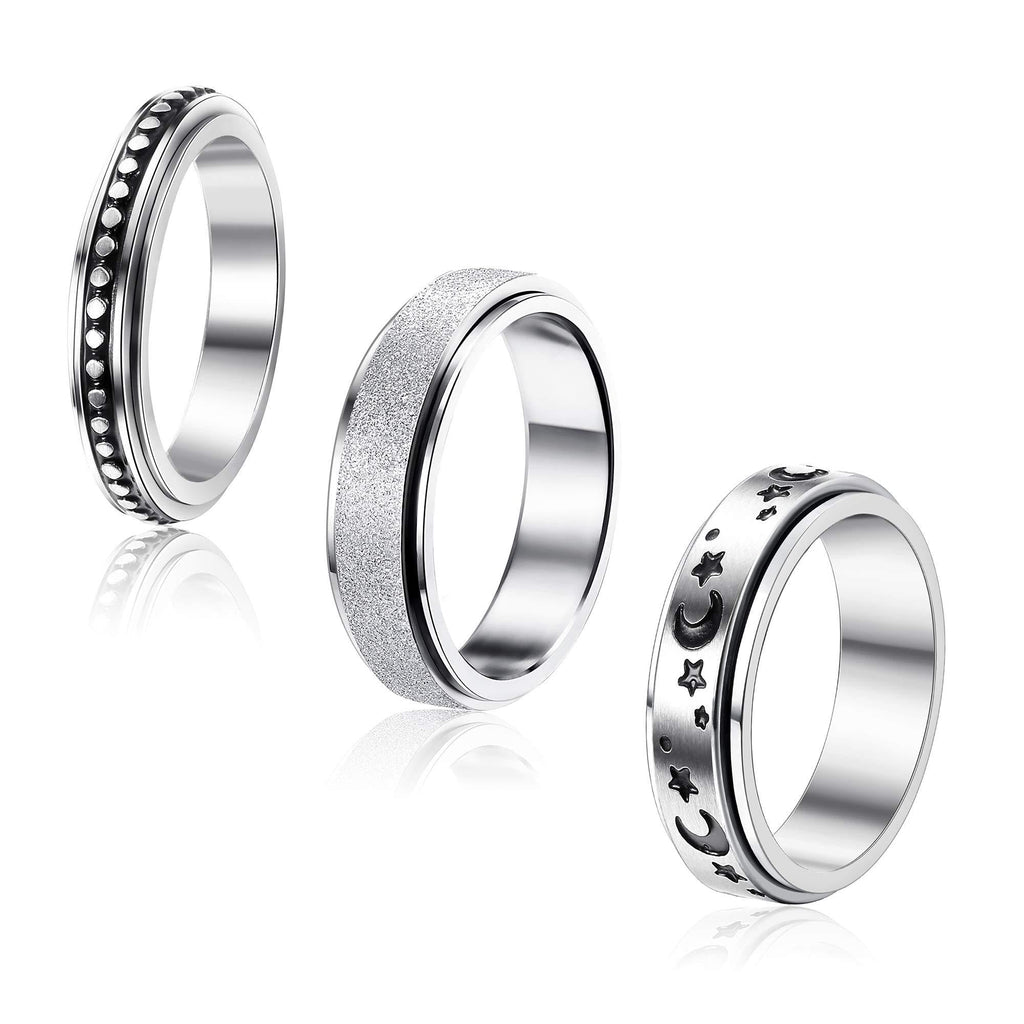 [Australia] - SAILIMUE 3 Pcs Stainless Steel Spinner Rings for Women Men Couple Rings Fidget Band Cool Rings Moon Star Celtic Stress Relieving ring for Anxiet Wedding Promise Rings Set Valentine's Day Gift(5-9) 5 