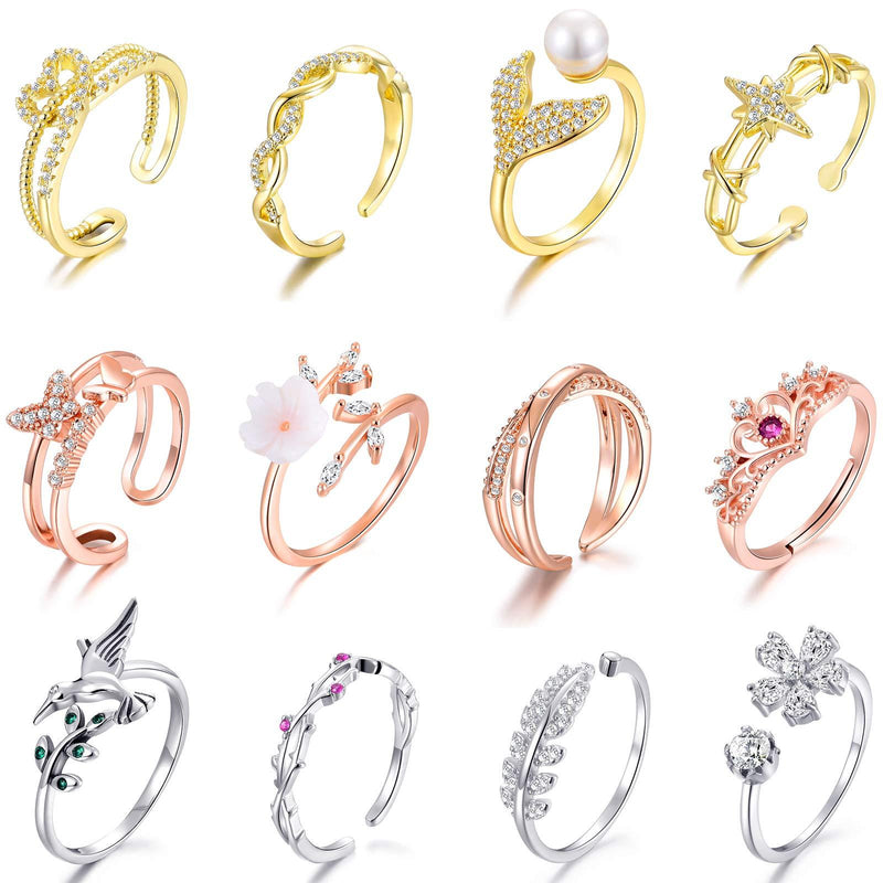 [Australia] - TAMHOO 12 Pcs Open Rings Set for Women with Sparkling Cubic Zirconia- Finger Rings Pack Stackable Rings for Teens,White Gold/Rose Gold/Gold Tone Rings for Girls #1 