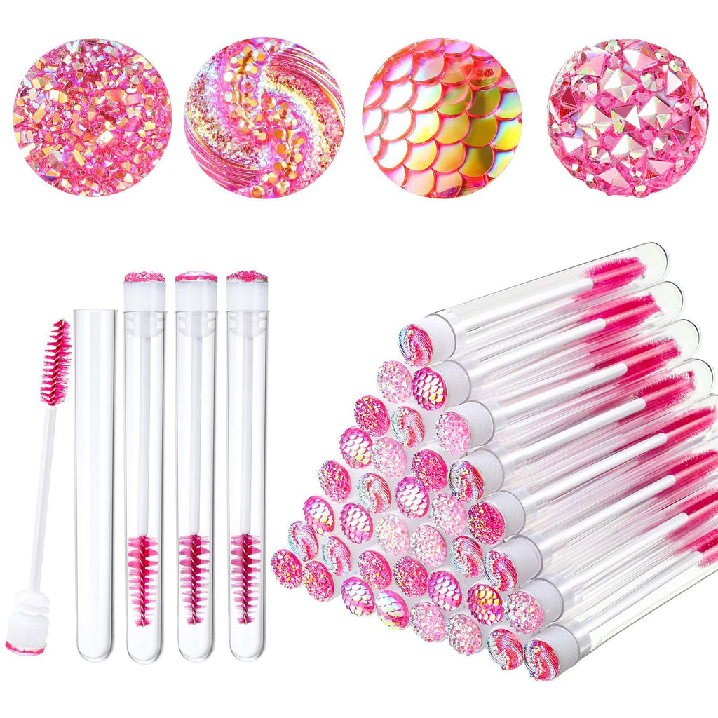 [Australia] - 80 Pieces Disposable Mascara Brushes Tubes Set, 40 Pieces Diamond Empty Mascara Wand Tube with 40 Pieces Eyelash Brush Spoolies Makeup Tool for Eyelash Extension (Pink) Pink 