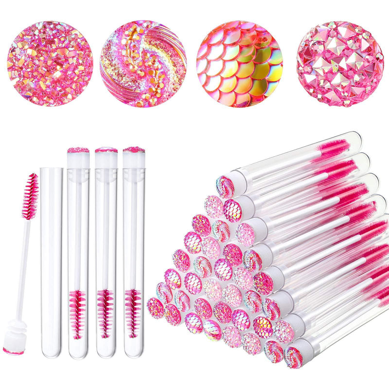 [Australia] - 80 Pieces Disposable Mascara Brushes Tubes Set, 40 Pieces Diamond Empty Mascara Wand Tube with 40 Pieces Eyelash Brush Spoolies Makeup Tool for Eyelash Extension (Pink) Pink 