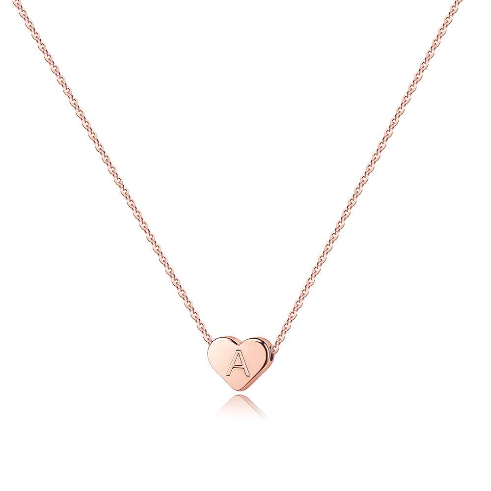 [Australia] - Turandoss Tiny Heart Initial Necklaces for Girls - 14K Rose Gold Filled Heart Pendant Handmade Dainty Heart Letter Initial Necklaces for Teen Girls Kids Jewelry Gifts A 