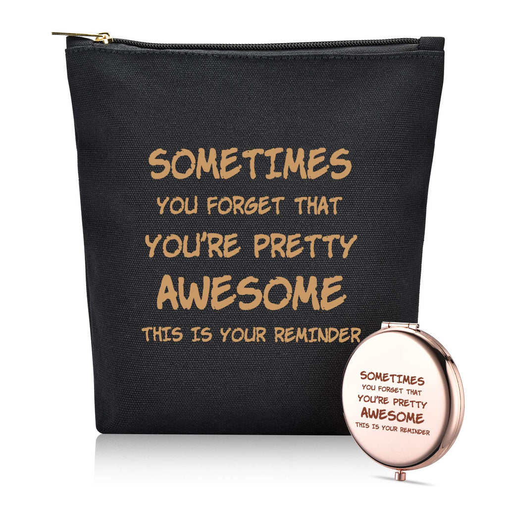 [Australia] - You'Re Pretty -Awesome This Is Your Reminder -Appreciation Gift -Birthday Gift For Sisters Friends Wife Daughter Mom Coworker -Makeup Bag And Rose Gold Mirror Gift -Set Of 2 