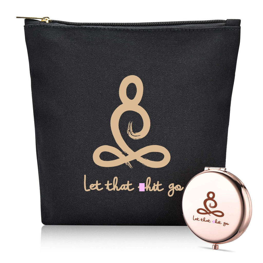 [Australia] - Let That Go -Zen Gift -Motivational Funny Yoga Gifts For Woman -Makeup Bag And Rose Gold Mirror Gift -Set Of 2 