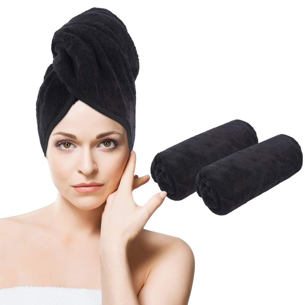 [Australia] - Sunland Microfiber Hair Towel for Drying Curly, Long & Thick Hair Super Absorbent Anti-Frizz Quick Dry Magic Hair Turban 20 inch X 40 inch (20 inchx40 inch 2pack, Black) 20 inchx40 inch 2pack 