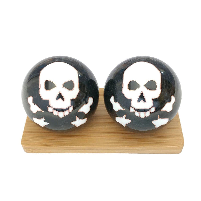 [Australia] - Top Chi Skull and Bones Baoding Balls with Bamboo Stand. Chiming Chinese Health Balls for Hand Therapy, Exercise, and Stress Relief (Large 2 Inch) Large 2 Inch 