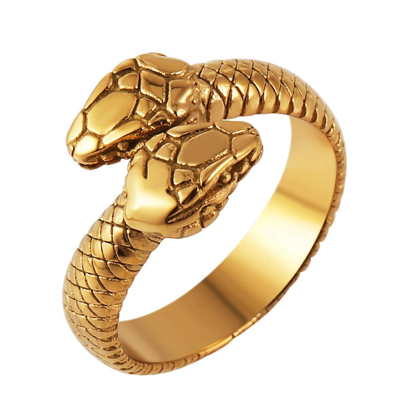 [Australia] - HZMAN Gothic Jewelry Retro Double Snake Head Loop Fashion Animal Personality Stainless Steel Ring Gold 6 