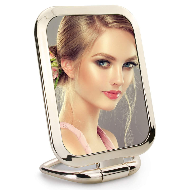 [Australia] - 1x/3x Double Sided Magnifying Handheld Mirror,Travel Folding Makeup Mirror，Square Small Standing Vanity Mirror for Multi-Hanging Wall Mirror (Gold) Gold 