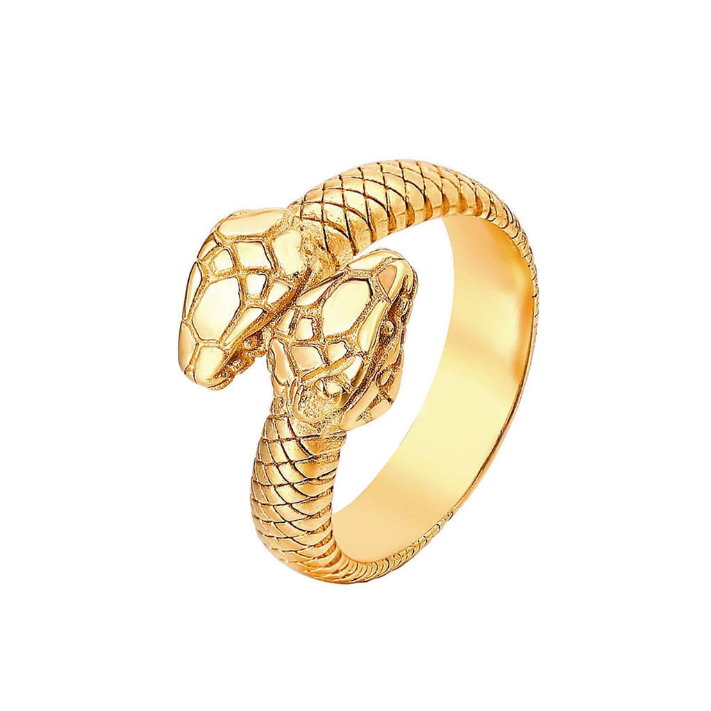 [Australia] - yfstyle Vintage Snake Ring for Men Women Stainless Steel Punk Rings Retro Gothic Double Snake Head Loop Fashion Animal Statement Ring Cool Snake Rings Gold/Silver 7 