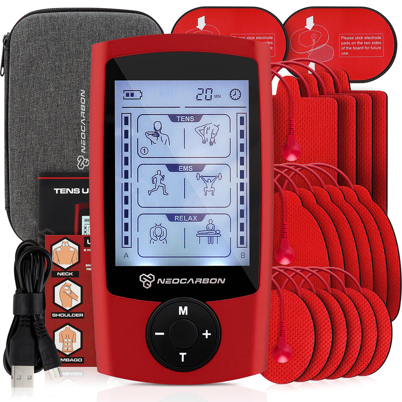 [Australia] - Dual Channel TENS EMS and Relax Muscle Stimulator, Electronic Pulse Massager Unit, 16 Electrode Pads, Travel Case 
