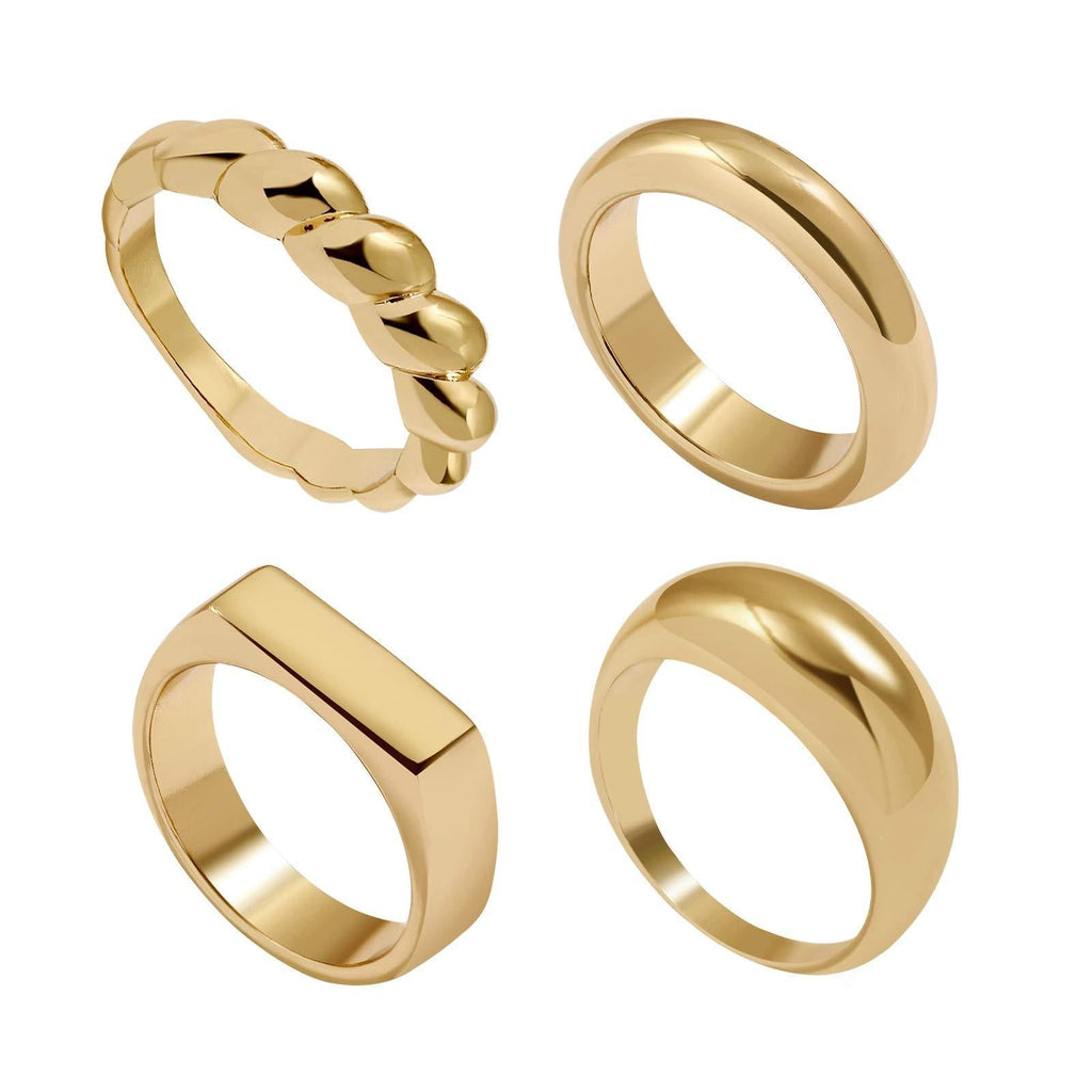 [Australia] - ERPELS Thick Dome Chunky Rings Gold Simple Knuckle Ring Set Twisted Ring Minimalist Statement Ring Size 6-8 4Pcs 