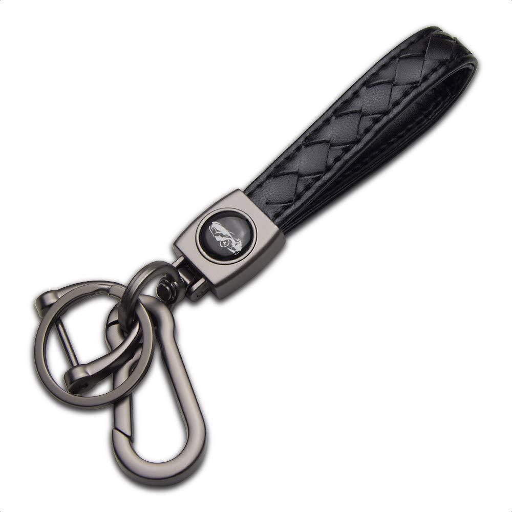[Australia] - TANGSEN Black Leather Keychain Handmade Wrist Strap Fingerprint Resistant Frosted Finishes Plating Matte Metal Sturdy Detachable Key Chain Ring Clip Men Women 