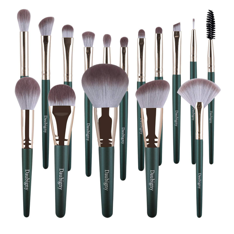 [Australia] - Makeup Brushes, Daubigny 16Pcs Complete Green Premium Synthetic Makeup Brush Set with Professional Foundation Brushes Powder Concealers Eye shadows Blush Makeup Brush for Perfect Makeup 