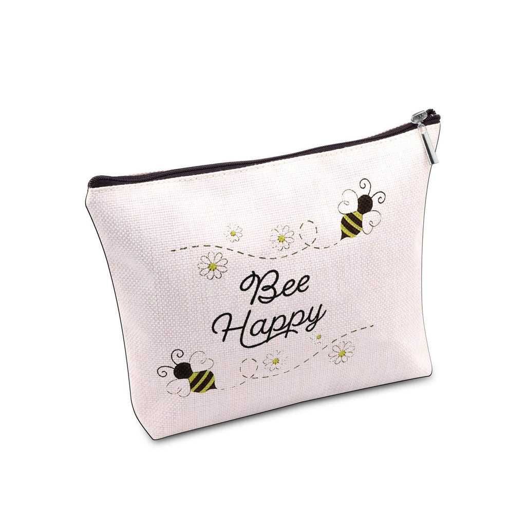 [Australia] - JXGZSO Honey Bee Makeup Bag With Zipper Bee Lover Gifts For Women Bee Happy Cosmetic Bag (Bee Happy) 