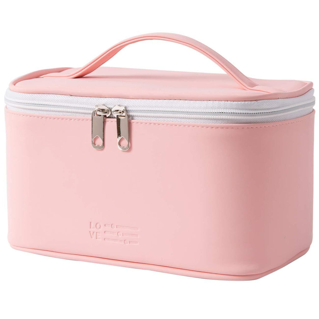 [Australia] - Makeup Bag Portable Travel Cosmetic Bag for Women, Beauty Zipper Makeup Organizer Bag with Inner Pouch PU Leather Washable Waterproof Pink 