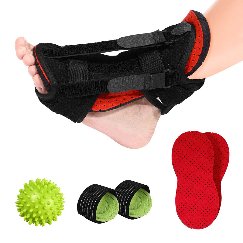 [Australia] - Plantar Fasciitis Night Splint Kit Adjustable Foot Drop Orthotic Brace stretching belt with 2 Foot Pads 1 Massage Ball Foot Support Effective Relief from Plantar Fasciitis Pain Heel Arch Foot Pain 