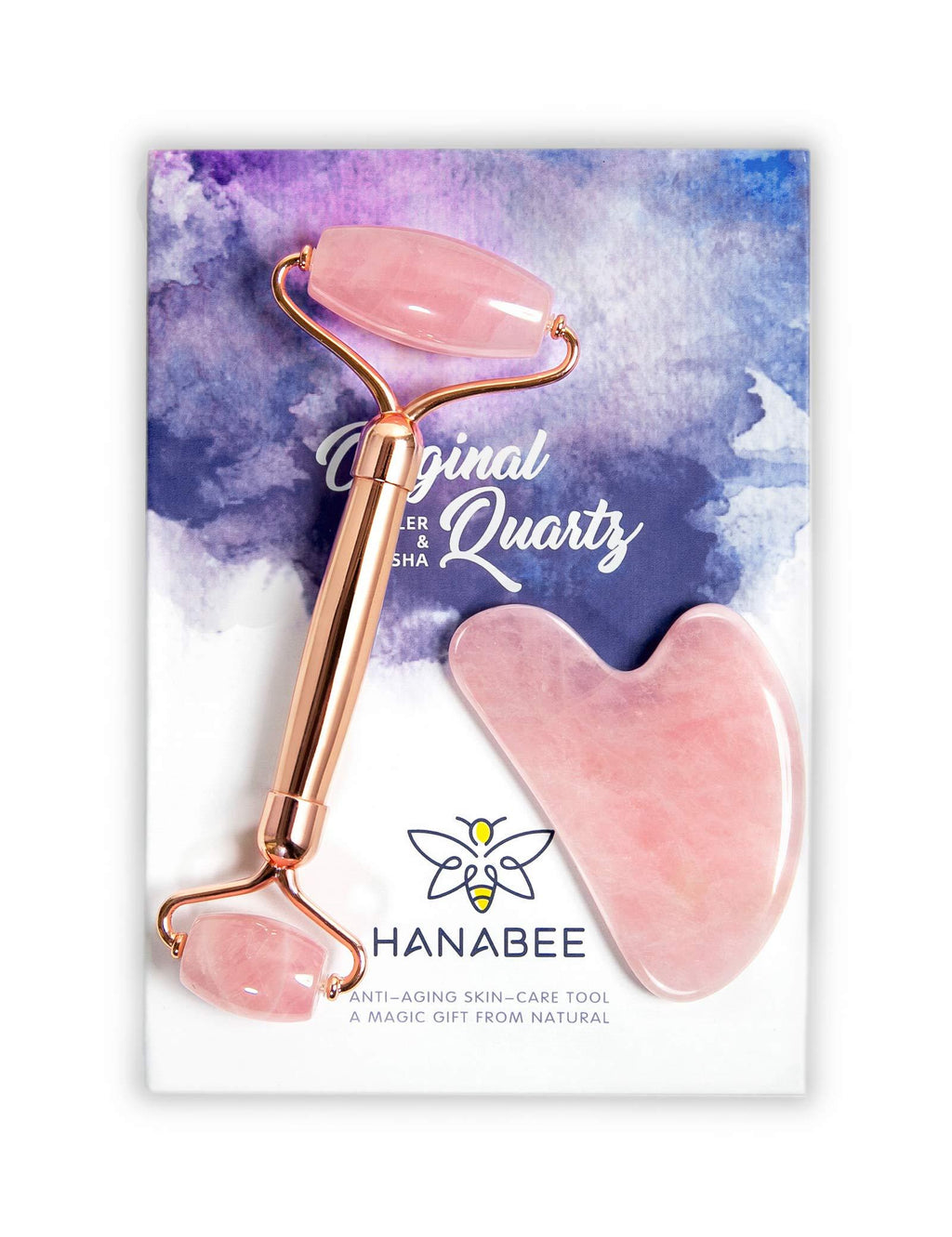 [Australia] - Gua Sha Jade Roller,Rose Quartz Face Roller Skin Care Tools,Beauty Facial Massager,Eye Roller For Puffy Eyes,Self Care Gifts For Women,HANABEE Skincare Sets & Kits (Rose Quartz) Rose Quartz 