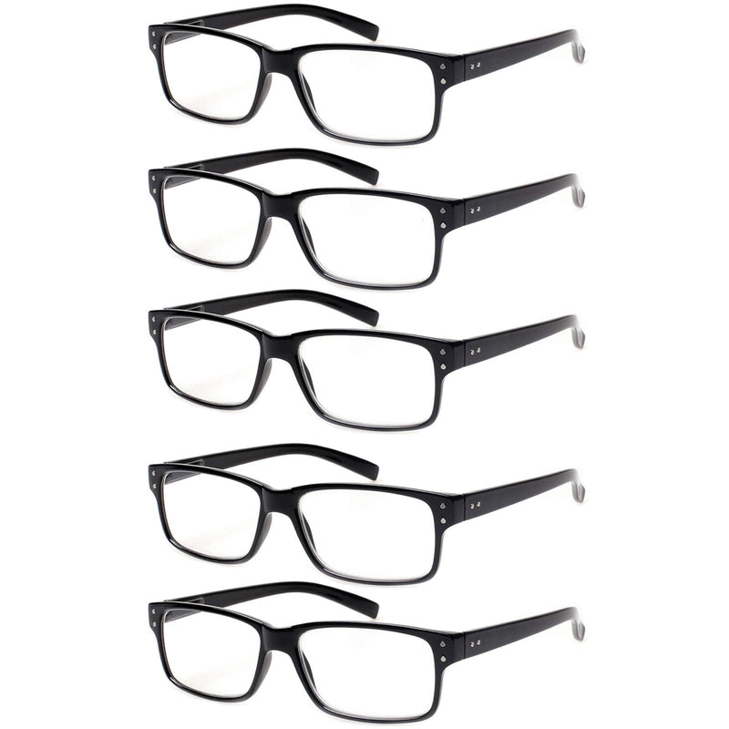 [Australia] - 5 Pair Reading Glasses Quality Lightweight Blue Light Blocking Eyeglasses with Spring Hinge Readers for Women Men 5 Pack Black 2.0 x 