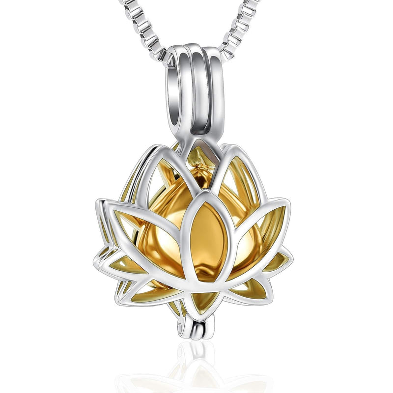 [Australia] - XSMZB Cremation Jewelry for Ashes Lotus Flower Ashes Pendant Urn Necklace with Mini Heart Keepsake Memorial Ash Jewelry Silver with Gold 