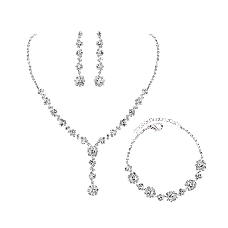 [Australia] - UDORA Crystals Necklace Earrings Bracelet Wedding Jewelry Set for Bride Bridesmaids Silver 