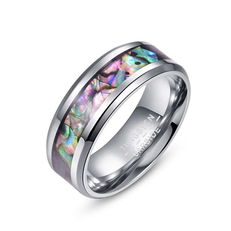 [Australia] - Merthus 8mm Men Shell Inlay Wedding Band Tungsten Carbide Pinky Ring Colorful 8 