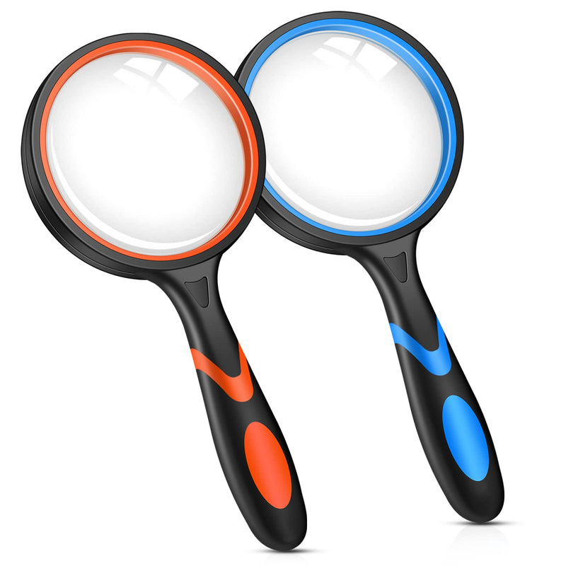 [Australia] - 2PCS Upgrade 10X Magnifying Glass, Large Handheld Magnifier Magnafying. Glasses for Kids/Seniors Reading, 3 Inch Shatterproof Lupa Magnify Glass Lens, Rubber Handle of Perforating Design - Observation 