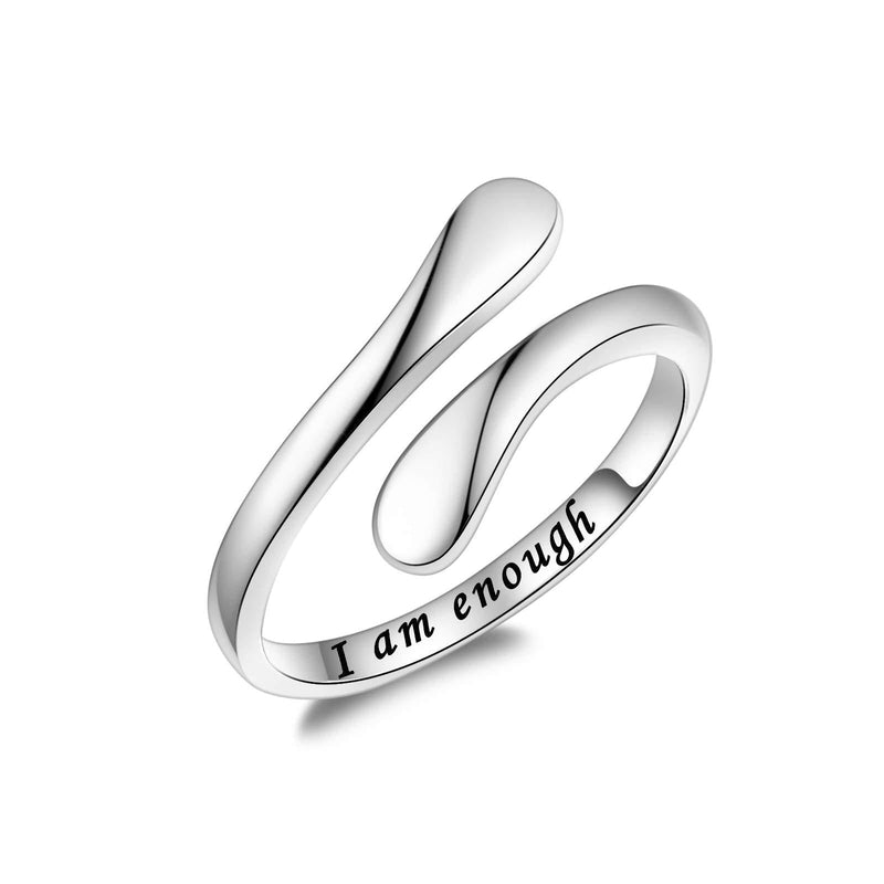 [Australia] - Fookduoduo I am Enough Ring 925 Sterling Silver Ring Inspirational Jewelry Adjustable Wrap Open Rings for Women Girls 