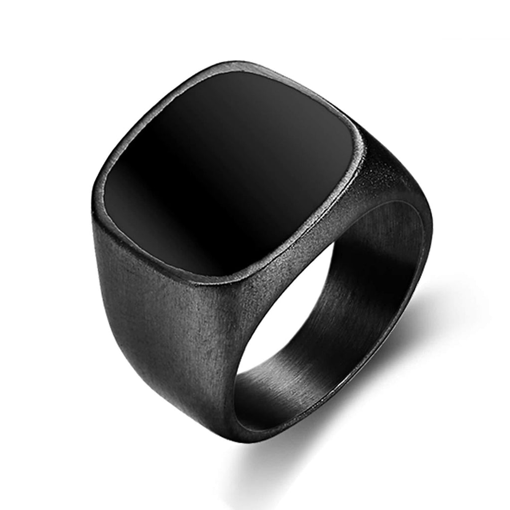 [Australia] - enhong Signet Rings Solid Polished Stainless Steel Biker Ring for Men Women,Ideal Gift for Dad & Boyfriend,Silver Gold Black Color for Choice Black w/ Black Enamel 7 