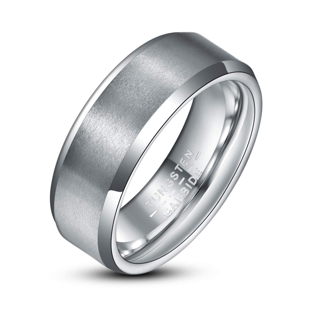 [Australia] - Merthus 8mm Wedding Ring for Men Tungsten Carbide Pinky Silver/Black Band Comfort Fit 8 