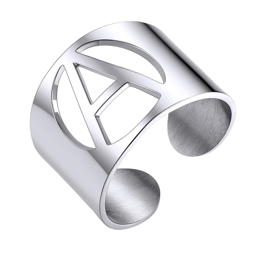 [Australia] - ChainsHouse A to Z Initial Letter Open Cuff Rings for Women Men Adjustable Statement Name Alphabet Ring Personalized Jewelry Gifts,15mm Wide, 3 Colors, Custom Available 01: stainless-steel 