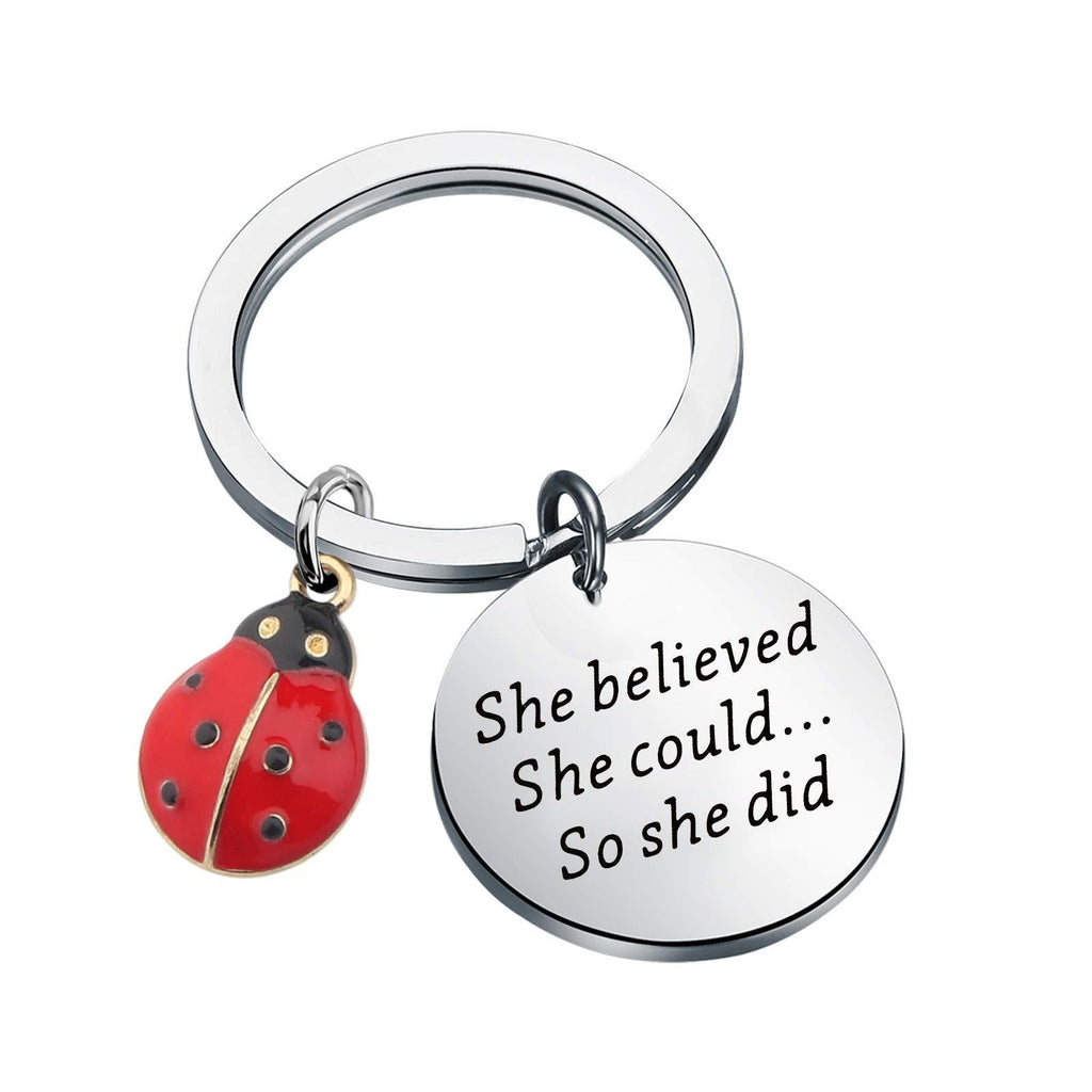 [Australia] - AKTAP Lucky Ladybug Charm Red Ladybird Keychain She Believed She Could So She Did Motivation Gift for Her Ladybug Keychain 