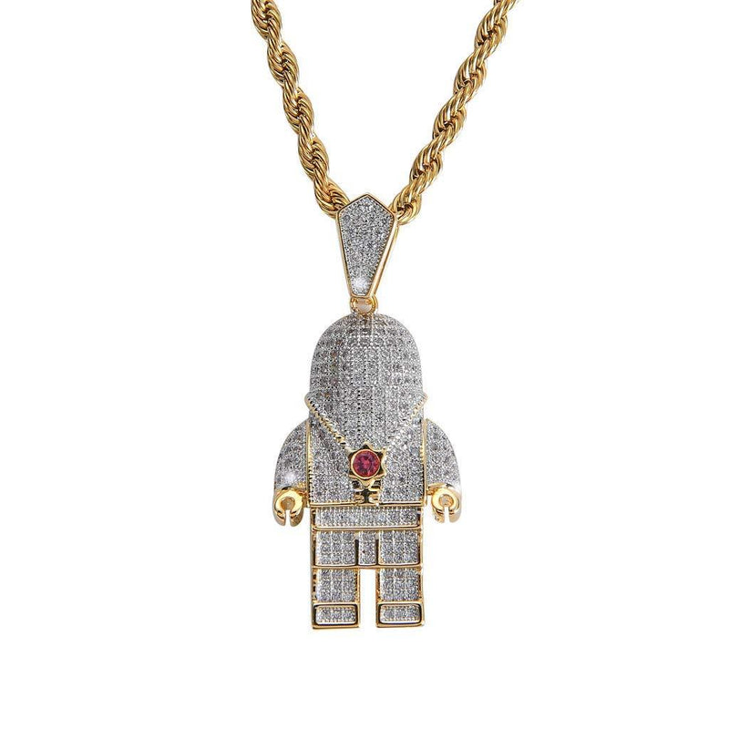 [Australia] - charlinliol 18k Gold Plated Necklace Iced Out Cubic Zirconia Astronaut Pendant Hip Hop Jewelry Spaceman Chain for Men and Women 