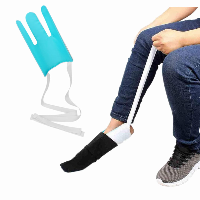 [Australia] - Sock Stocking Aid Easy On and Off Stocking Socks Helper Slider No Bending Waist Socks Dressing Aid Tool with Cord Handles Socks Puller Assist Device for Pregant Elderly Disabled Handicapped Blue 