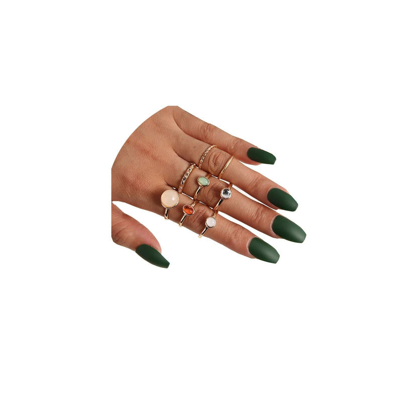 [Australia] - FUTIMELY 8Pcs Boho Opal Stone Joint Knuckle Rings Set Stackable Midi Finger Rings Gem Stone Stacking Rings Set for Women Teen Girls 