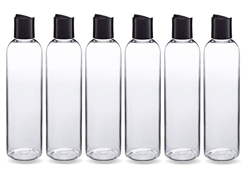 [Australia] - ljdeals 8 oz Clear Plastic Empty Bottles with Black Disc Top Caps, Refillable Containers for Shampoo, Lotions, Cream and more Pack of 6, BPA Free, Made in USA 