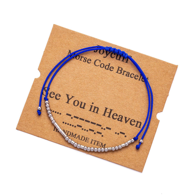 [Australia] - Joycuff See You in Heaven Morse Code Bracelets for Women Teen Girls Memorial Gifts Loss of Loved One Mom Dad Sympathy Jewelry Remembrance Bracelet Blue 